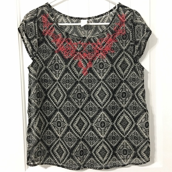 ASOS Embroidered Sheer Black Printed Blouse - Picture 1 of 6